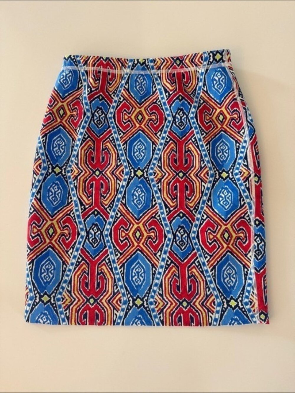 J.McLaughlin Pencil Skirt Womens XS Colorful Geometric Print Blue Red Yellow
